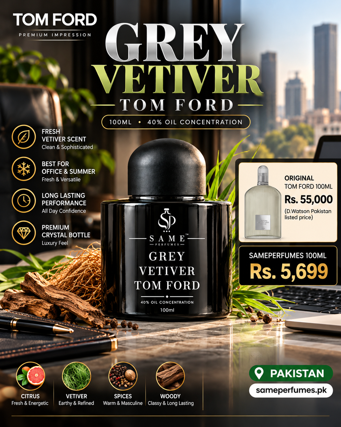 Grey Vetiver Premium Impression 100ML office summer Pakistan
