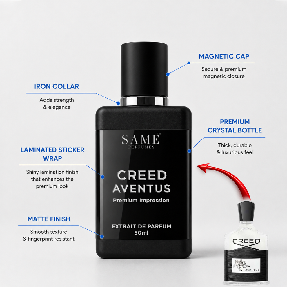 Creed Aventus Impression by SamePerfumes.pk placed in a premium luxury setting.